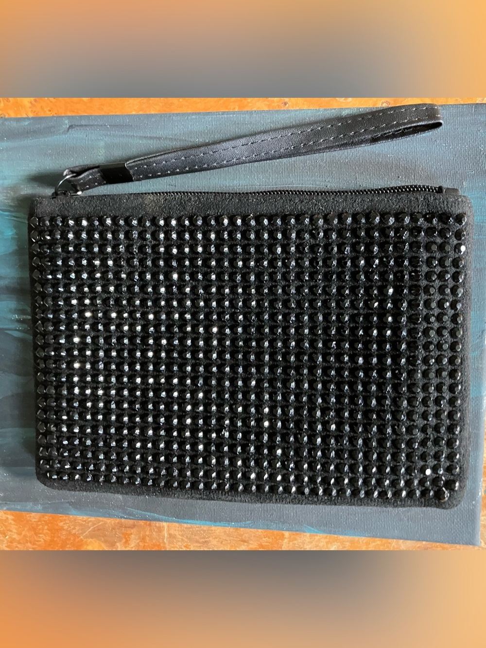 NWT Black Studded Embellished Wristlet Clutch Zipper Closure - Interior Pockets